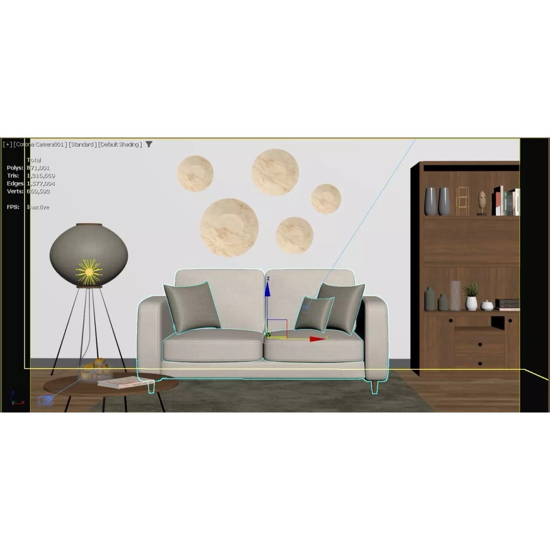 Modern Living Room 3D Model – Contemporary Archviz Scene, FBX - View 5