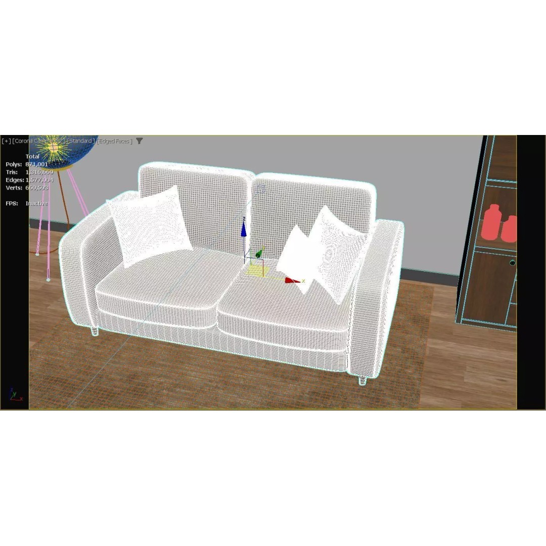 Modern Living Room 3D Model – Contemporary Archviz Scene, FBX - View 7