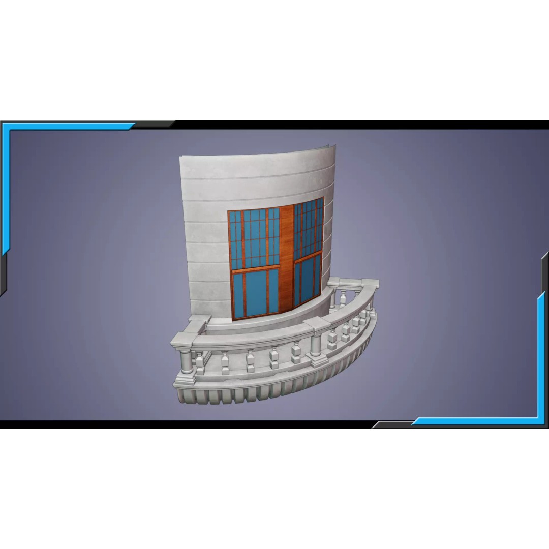 Building Architecture Element 3D Model – Low Poly Textured Base Mesh, FBX - View 3