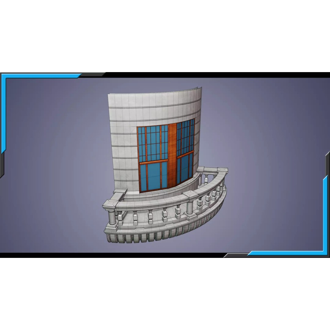 Building Architecture Element 3D Model – Low Poly Textured Base Mesh, FBX - View 4