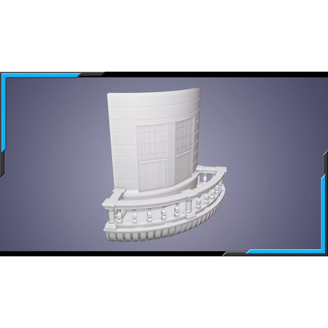 Building Architecture Element 3D Model – Low Poly Textured Base Mesh, FBX - View 5