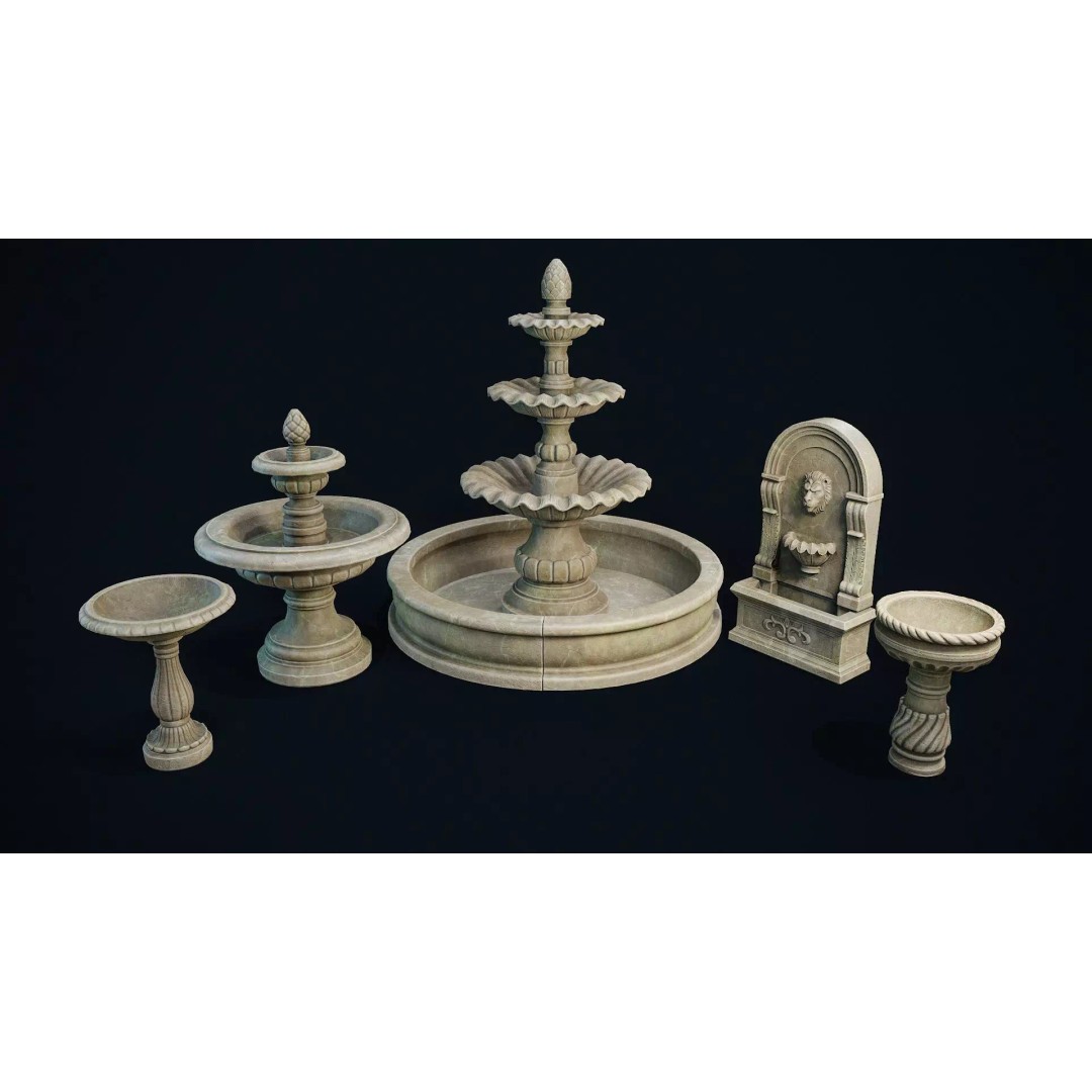 Garden Fountain 3D Model – Low Poly PBR Asset, FBX, OBJ - View 2