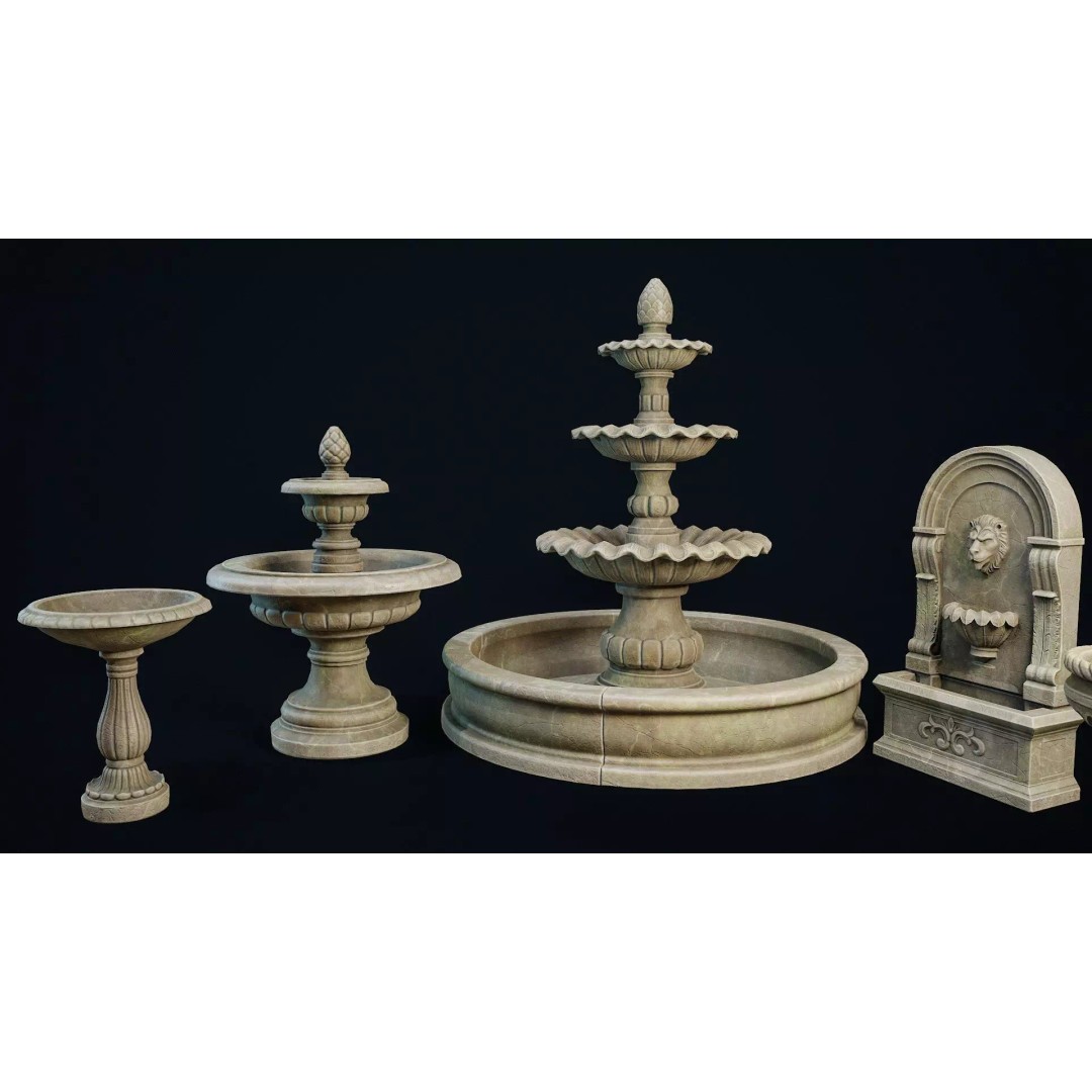 Garden Fountain 3D Model – Low Poly PBR Asset, FBX, OBJ - View 3