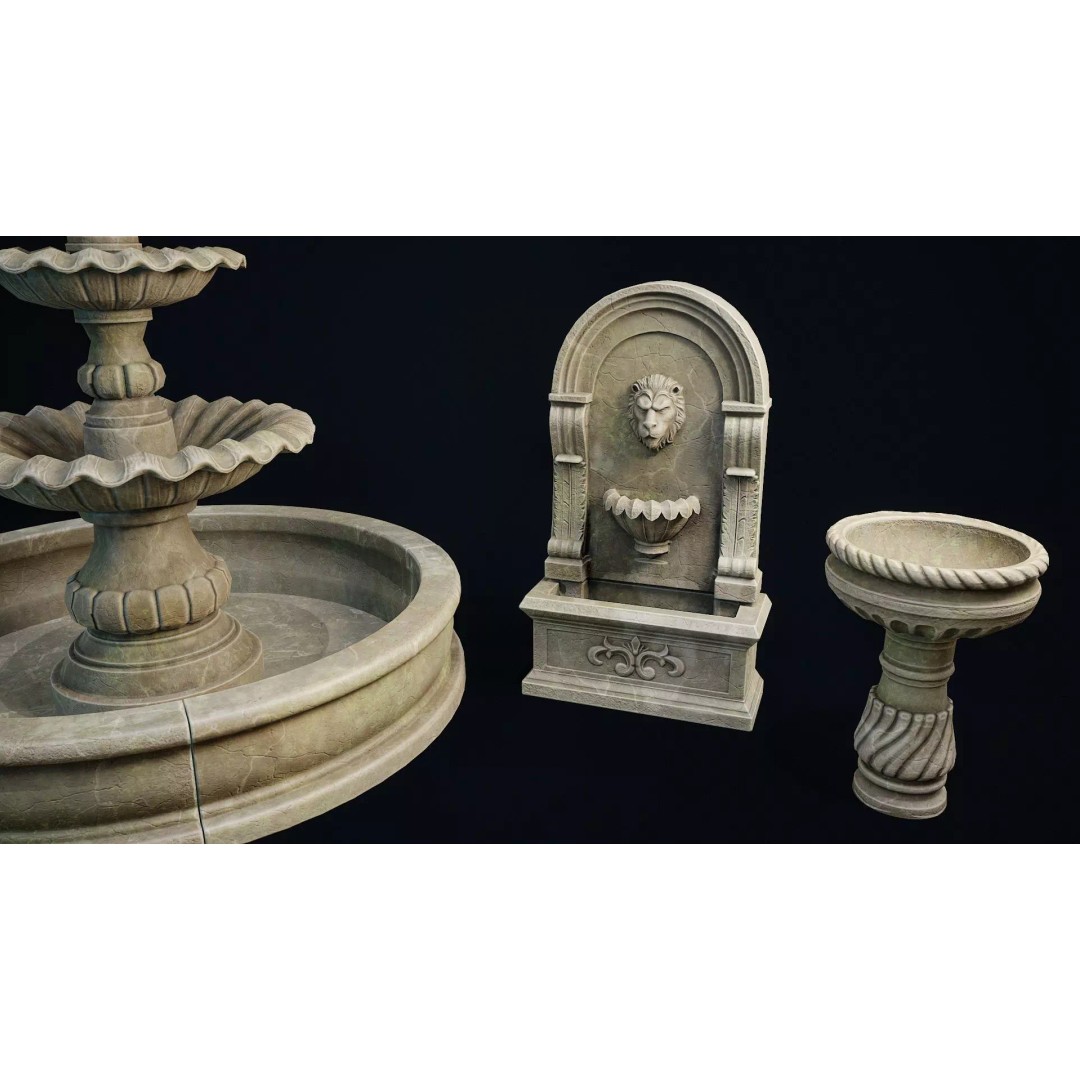 Garden Fountain 3D Model – Low Poly PBR Asset, FBX, OBJ - View 4