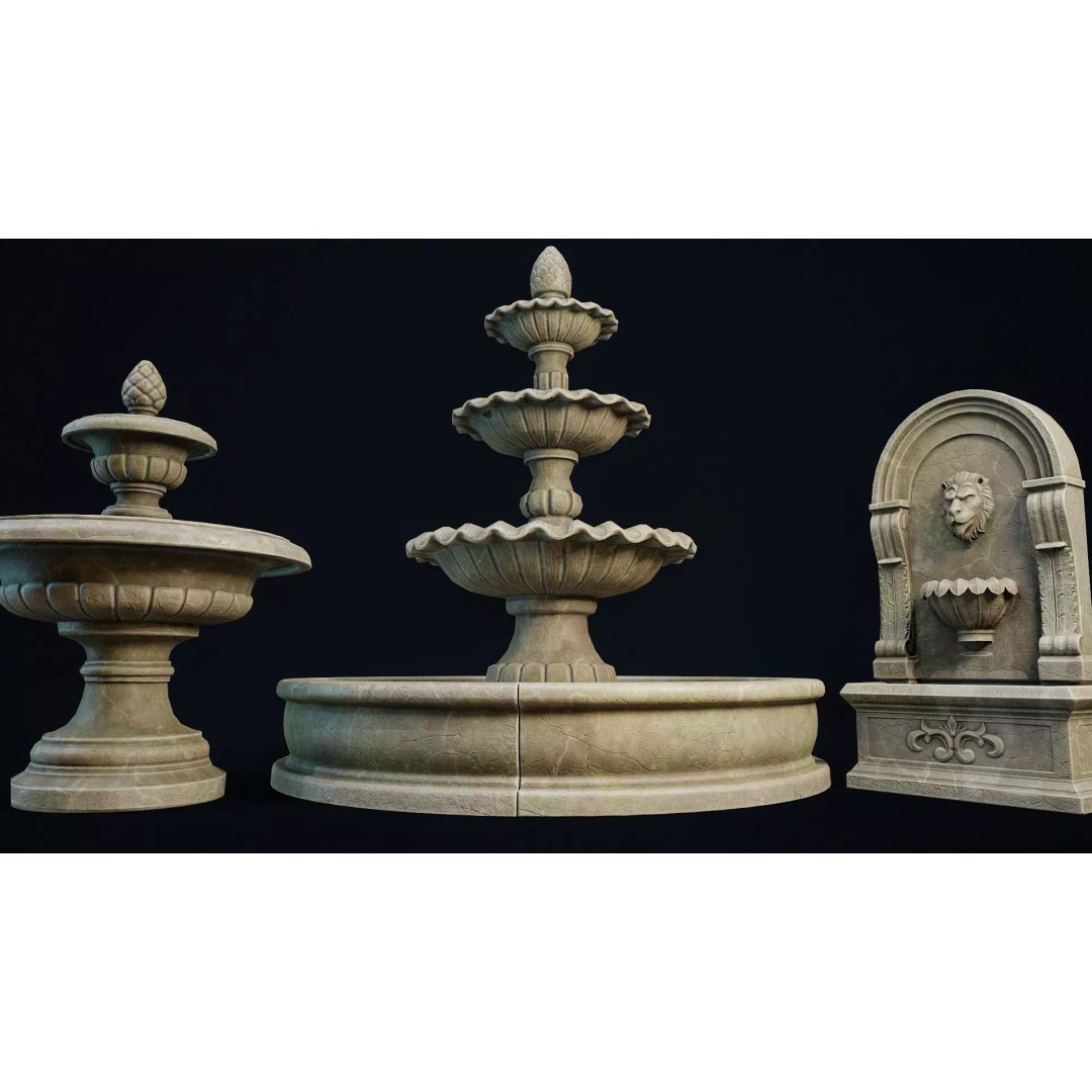Garden Fountain 3D Model – Low Poly PBR Asset, FBX, OBJ - View 6