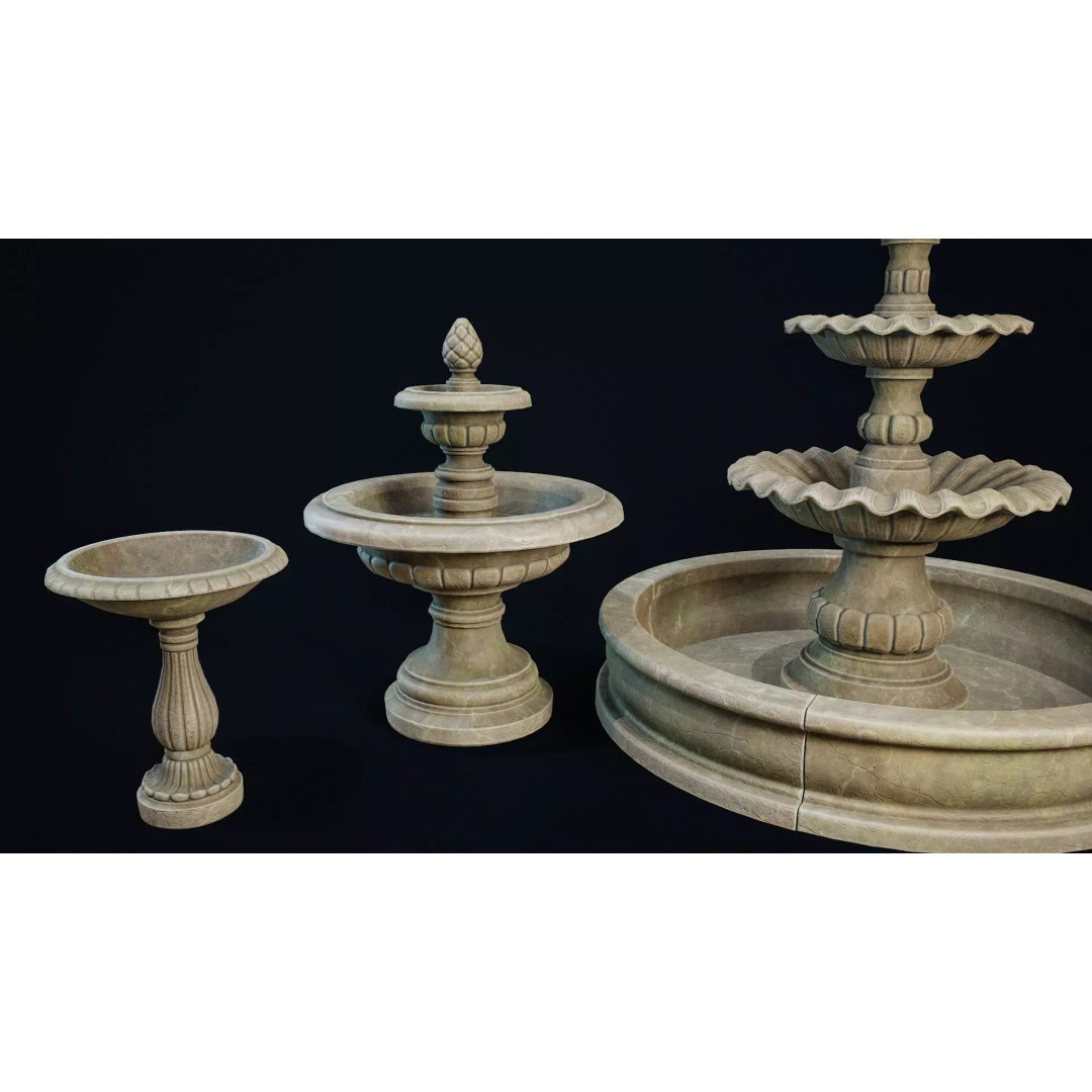 Garden Fountain 3D Model – Low Poly PBR Asset, FBX, OBJ - View 7