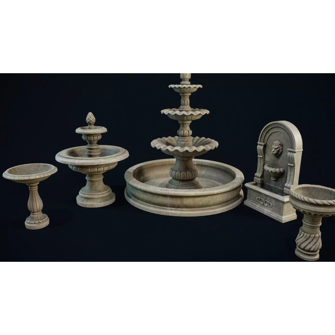 Garden Fountain 3D Model – Low Poly PBR Asset, FBX, OBJ - View 8