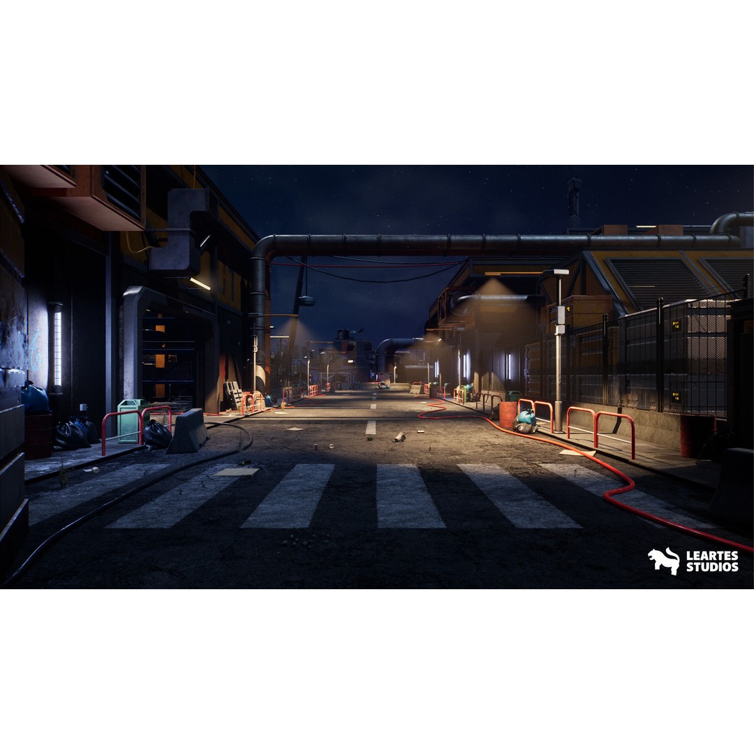 Cyberpunk City 3D Model – Low Poly Game Asset Bundle, FBX - View 9