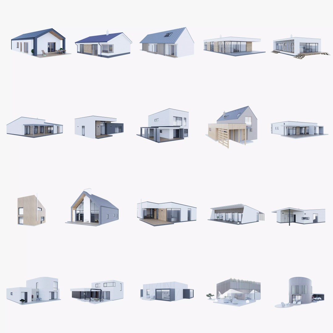 House Pack 3D Model – Low Poly Revit Families, FBX, OBJ - View 2