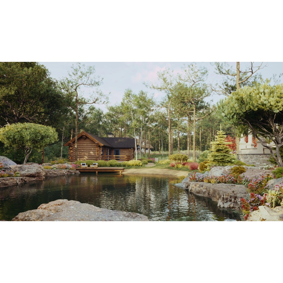 Exterior Scene 3D Model – Realistic Architectural Landscape, FBX - View 2