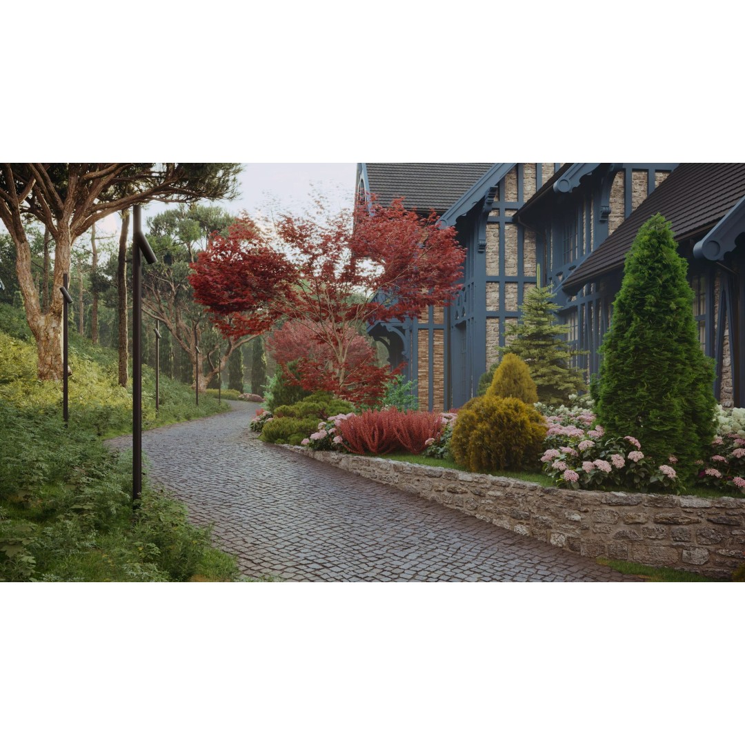 Exterior Scene 3D Model – Realistic Architectural Landscape, FBX - View 5