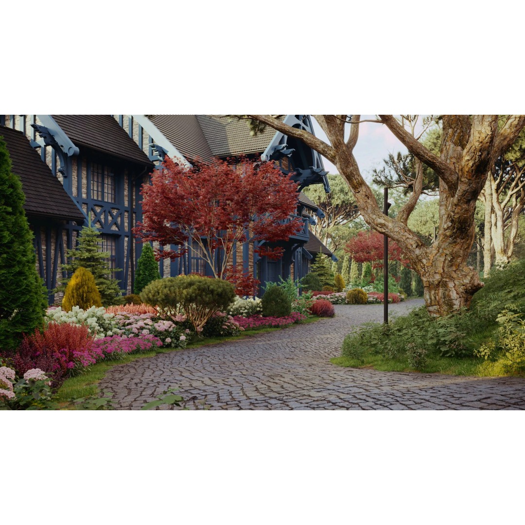 Exterior Scene 3D Model – Realistic Architectural Landscape, FBX - View 6