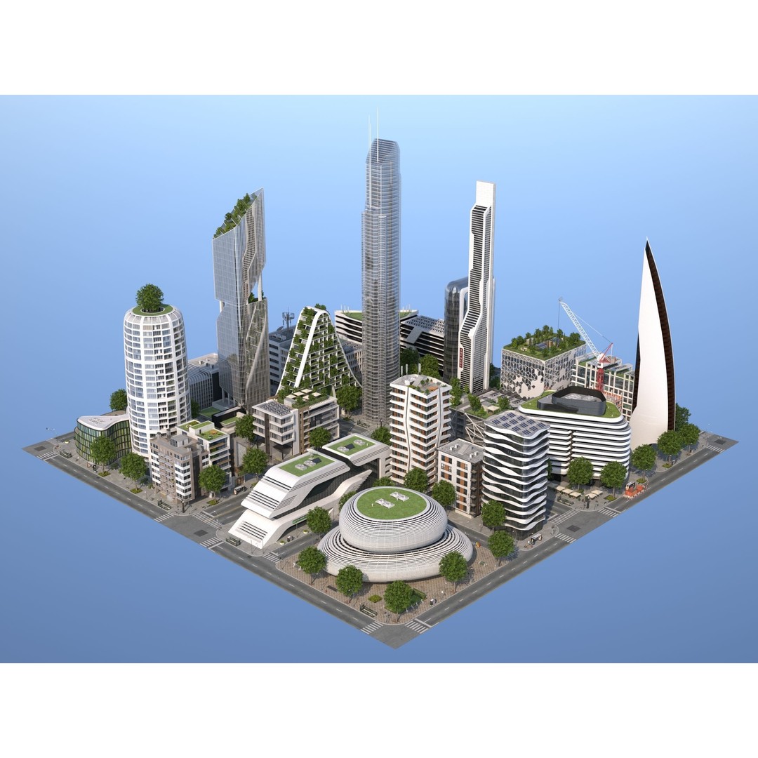 Belfort City 3D Model – Low-Poly Modular City Blocks, FBX - View 3