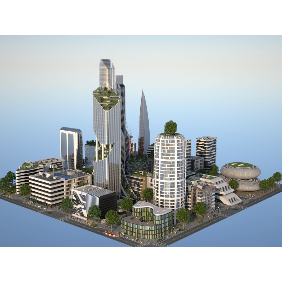 Belfort City 3D Model – Low-Poly Modular City Blocks, FBX - View 30