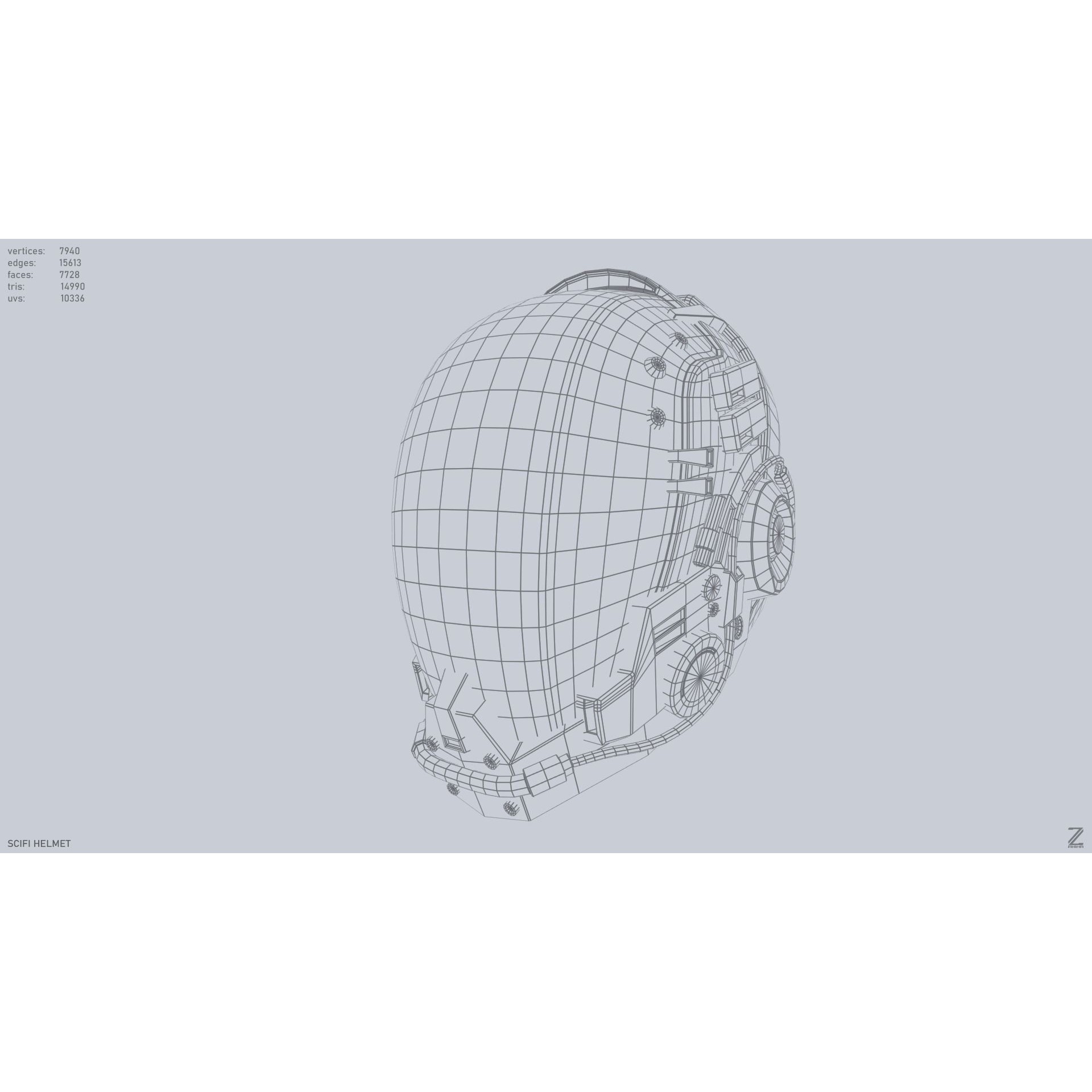 Scifi Helmet - Low-Poly Game-Ready 3D Model - View 11