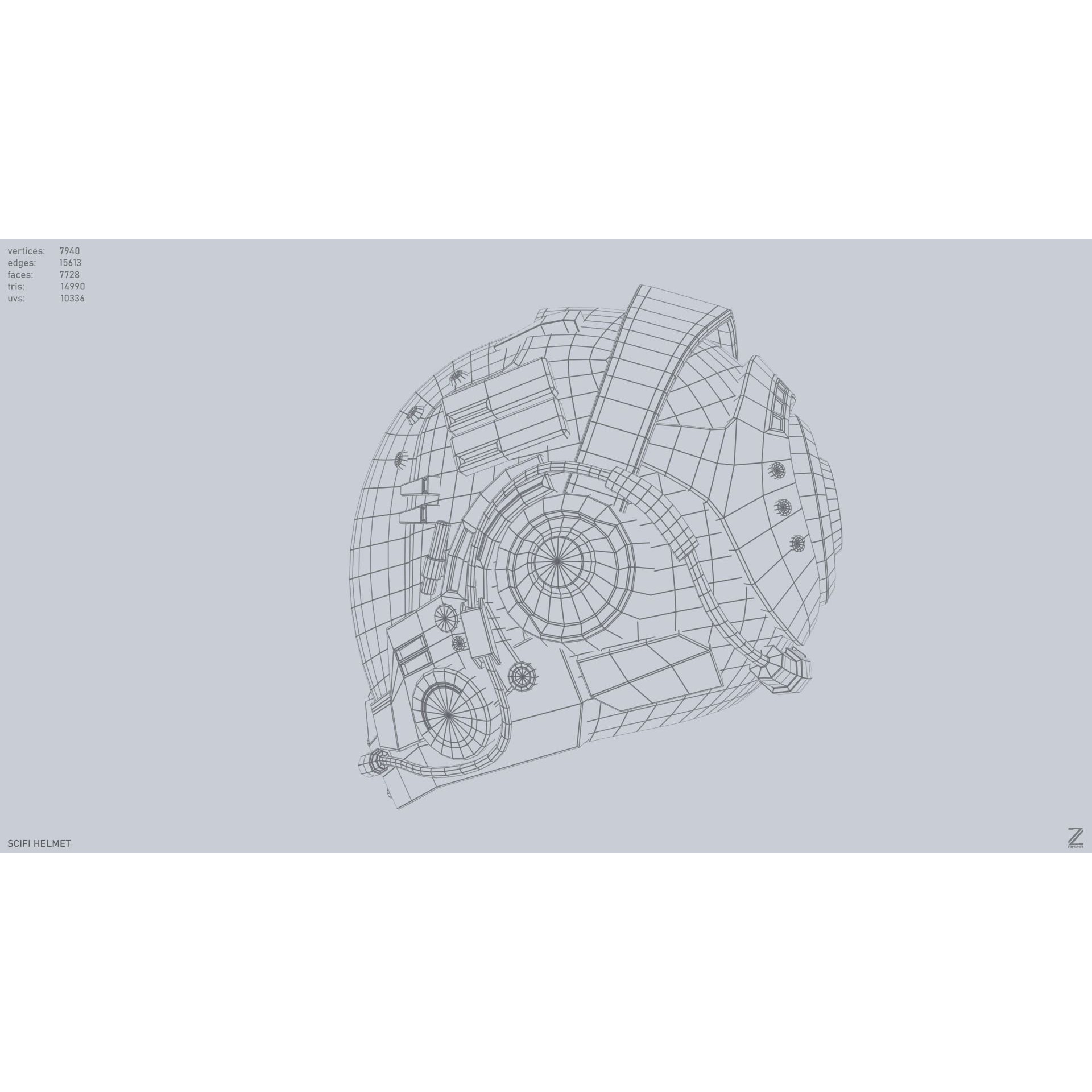 Scifi Helmet - Low-Poly Game-Ready 3D Model - View 13