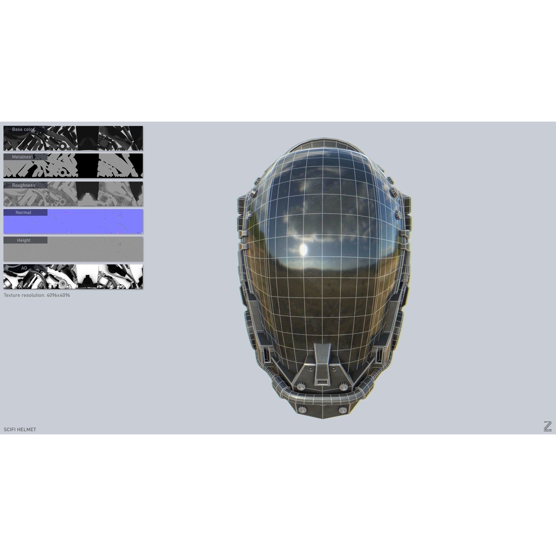 Scifi Helmet - Low-Poly Game-Ready 3D Model - View 4