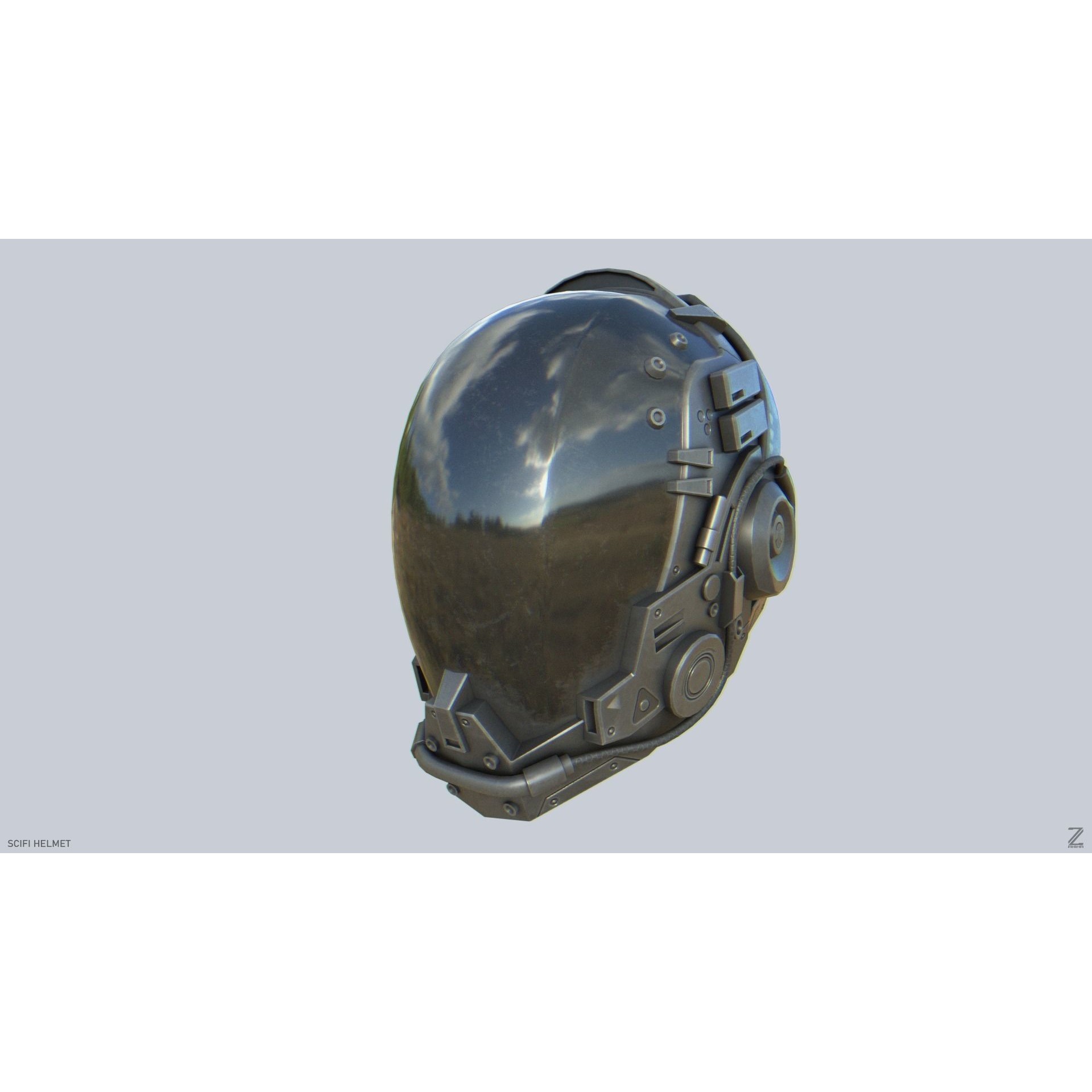 Scifi Helmet - Low-Poly Game-Ready 3D Model - View 7
