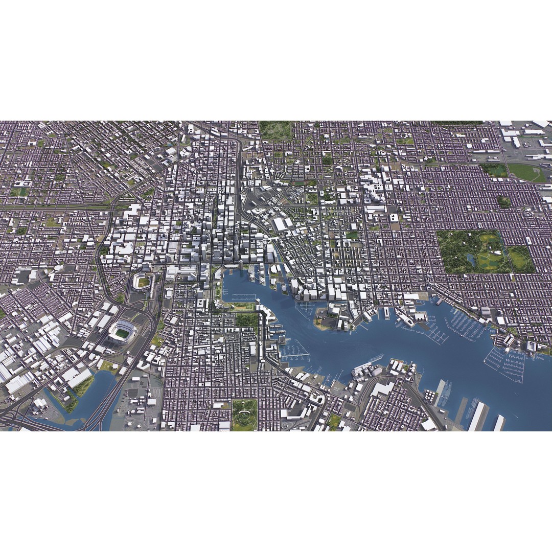 Baltimore 3D Model – Low Poly Cityscape Asset, FBX, OBJ, Blender - View 11
