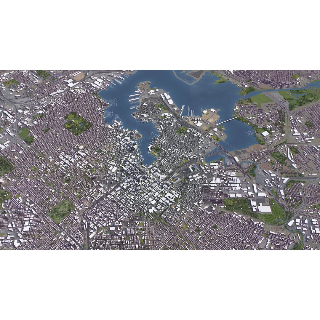 Baltimore 3D Model – Low Poly Cityscape Asset, FBX, OBJ, Blender - View 13