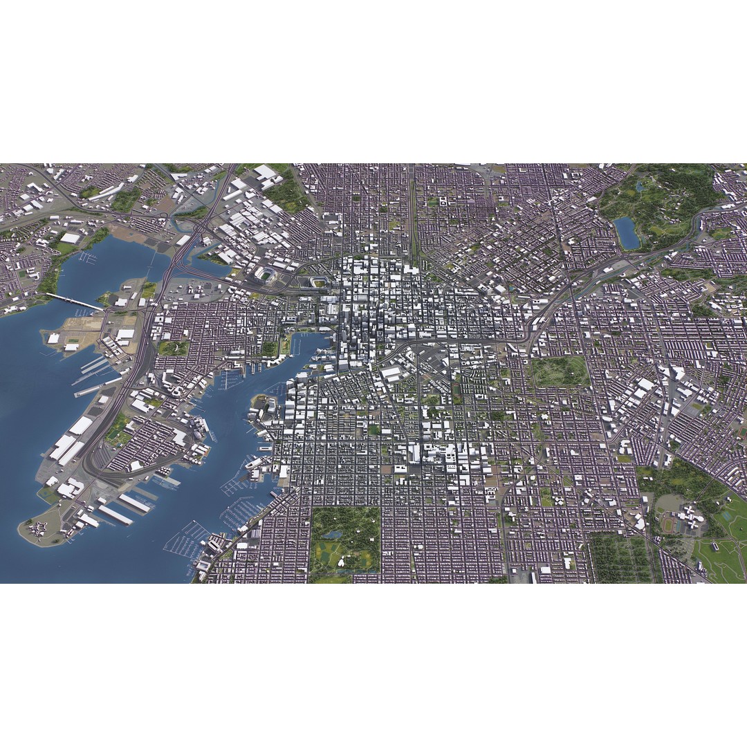 Baltimore 3D Model – Low Poly Cityscape Asset, FBX, OBJ, Blender - View 15