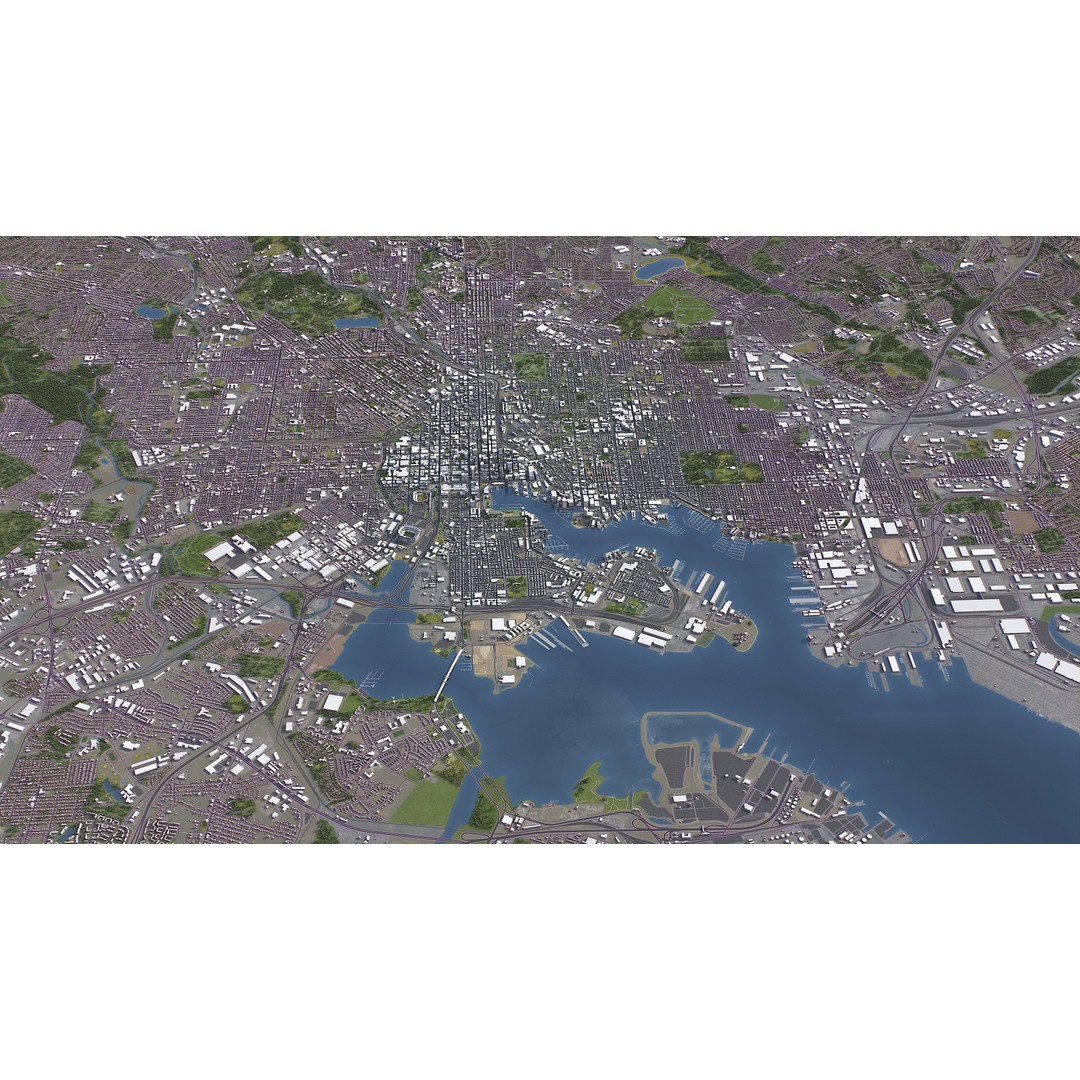 Baltimore 3D Model – Low Poly Cityscape Asset, FBX, OBJ, Blender - View 17