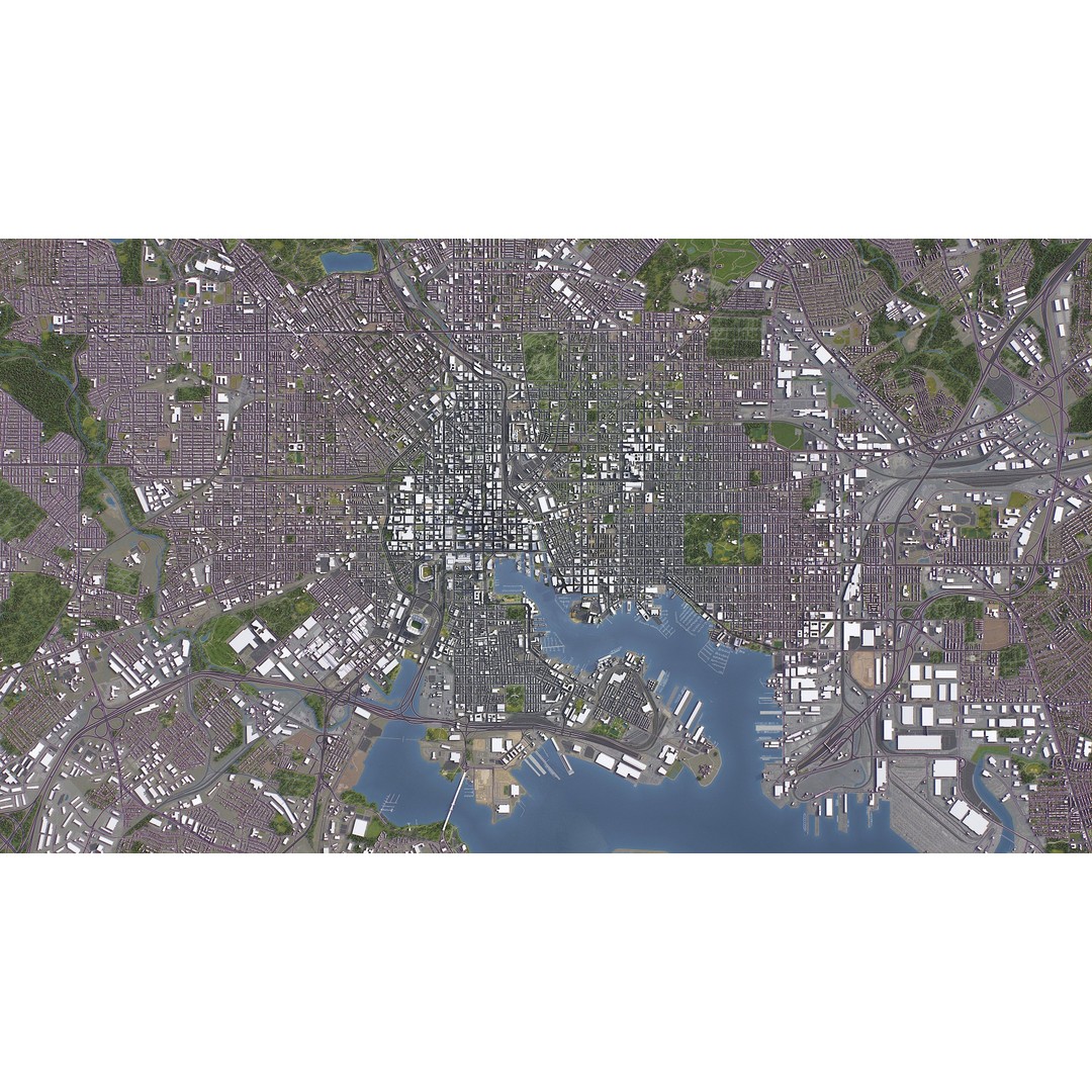 Baltimore 3D Model – Low Poly Cityscape Asset, FBX, OBJ, Blender - View 19