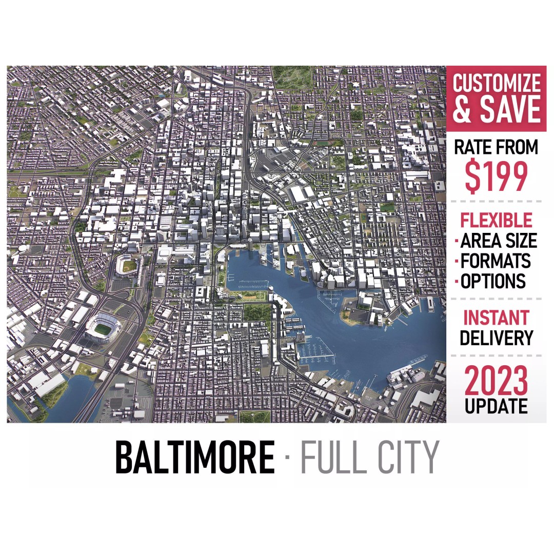 Baltimore 3D Model – Low Poly Cityscape Asset, FBX, OBJ, Blender - View 2