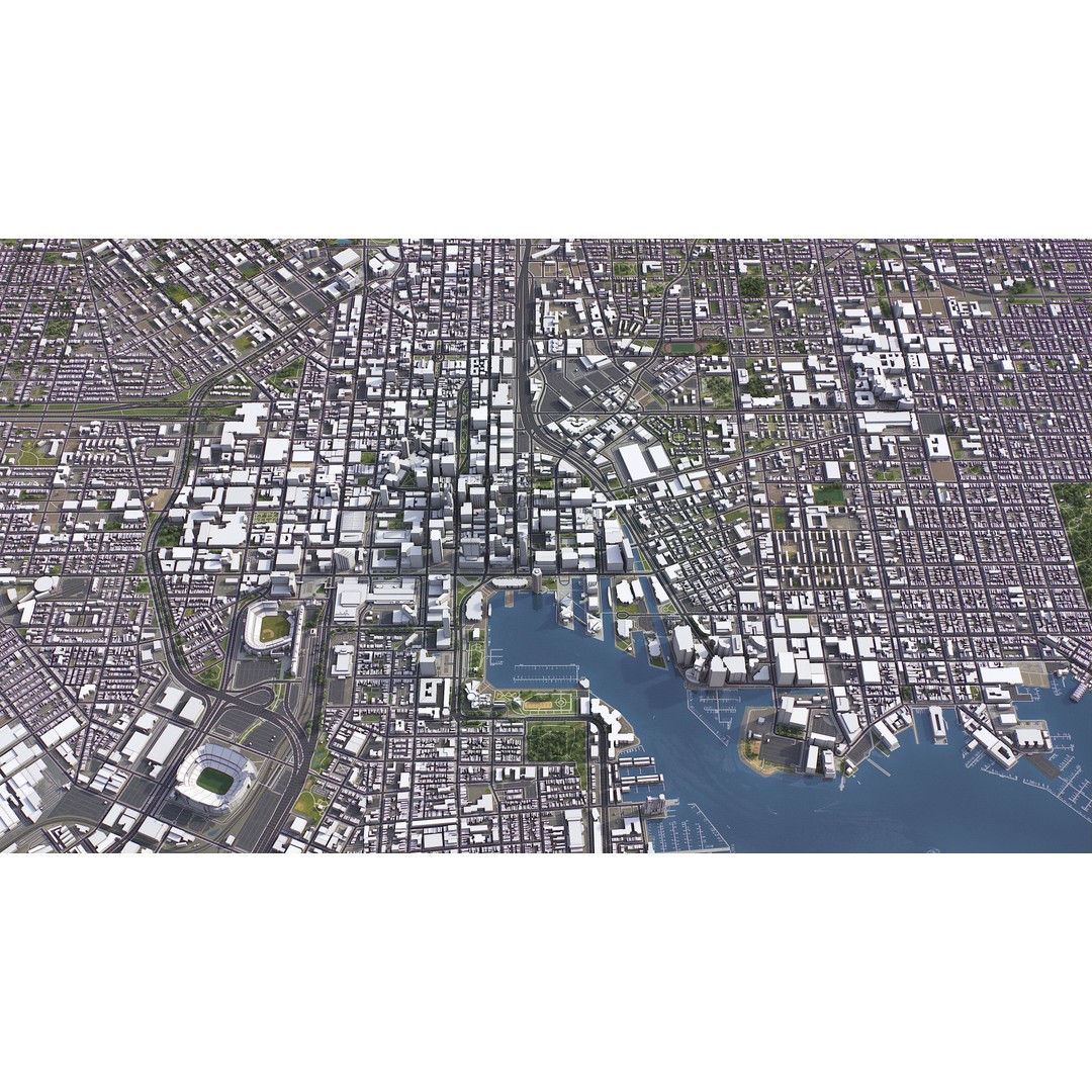 Baltimore 3D Model – Low Poly Cityscape Asset, FBX, OBJ, Blender - View 4