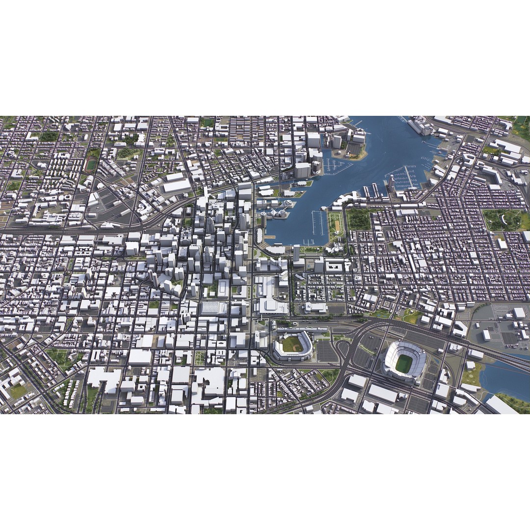 Baltimore 3D Model – Low Poly Cityscape Asset, FBX, OBJ, Blender - View 5