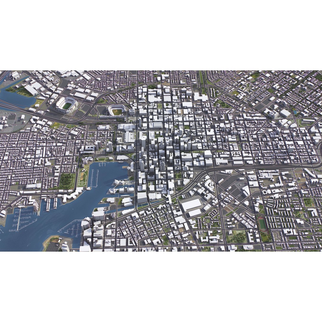 Baltimore 3D Model – Low Poly Cityscape Asset, FBX, OBJ, Blender - View 7