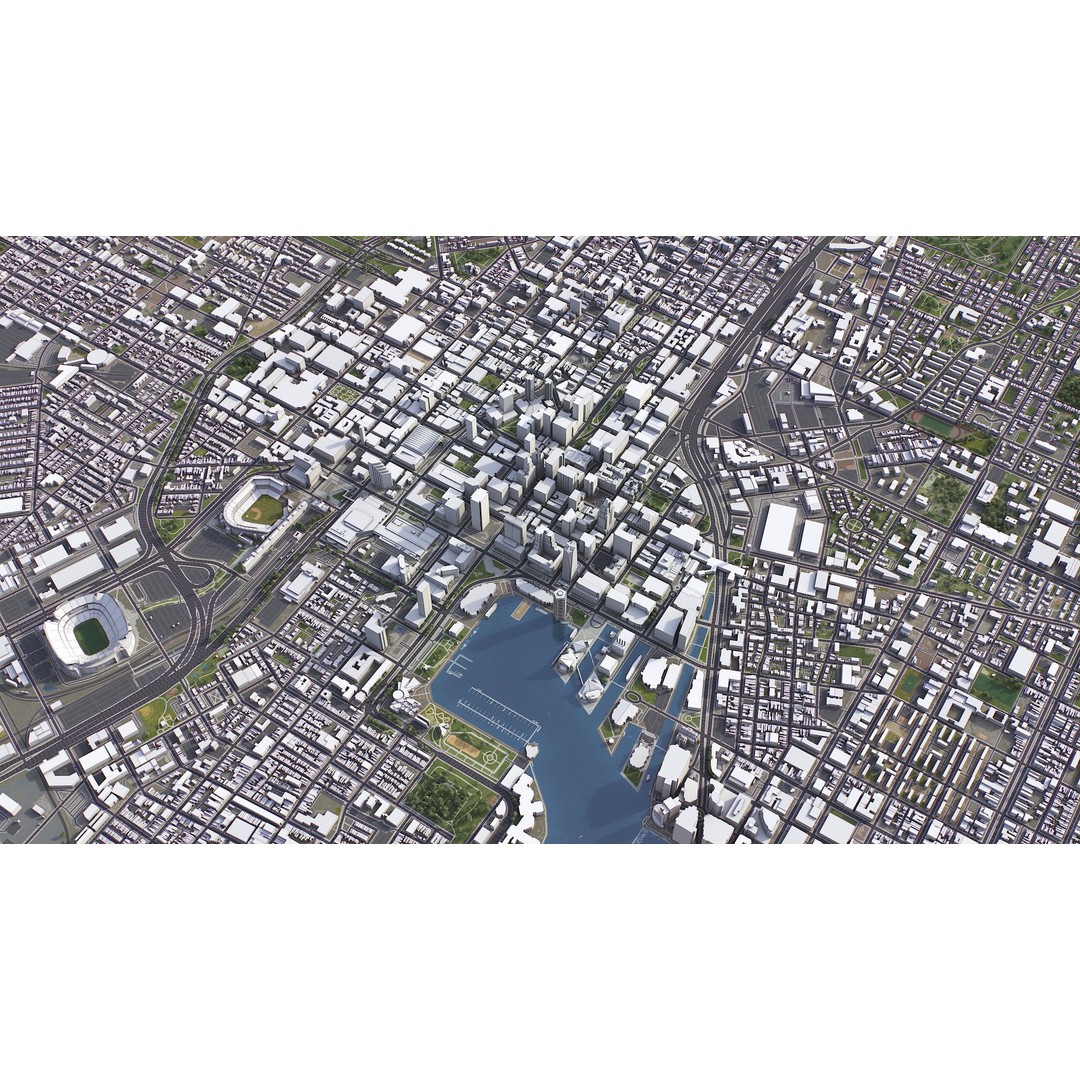 Baltimore 3D Model – Low Poly Cityscape Asset, FBX, OBJ, Blender - View 8