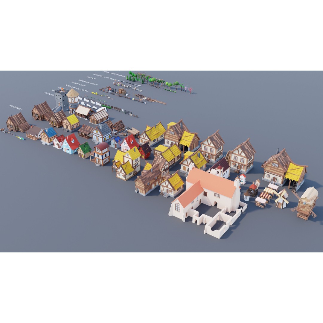 Village Asset Pack 3D Model – Low Poly Environment with Animals and Buildings
