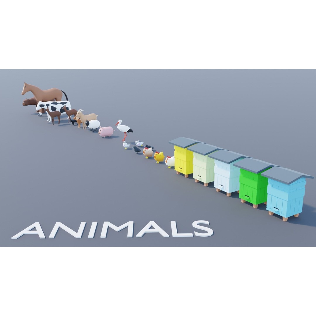 Village Asset Pack 3D Model – Low Poly Environment with Animals and Buildings - View 60