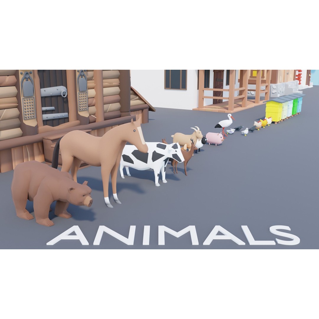 Village Asset Pack 3D Model – Low Poly Environment with Animals and Buildings - View 63