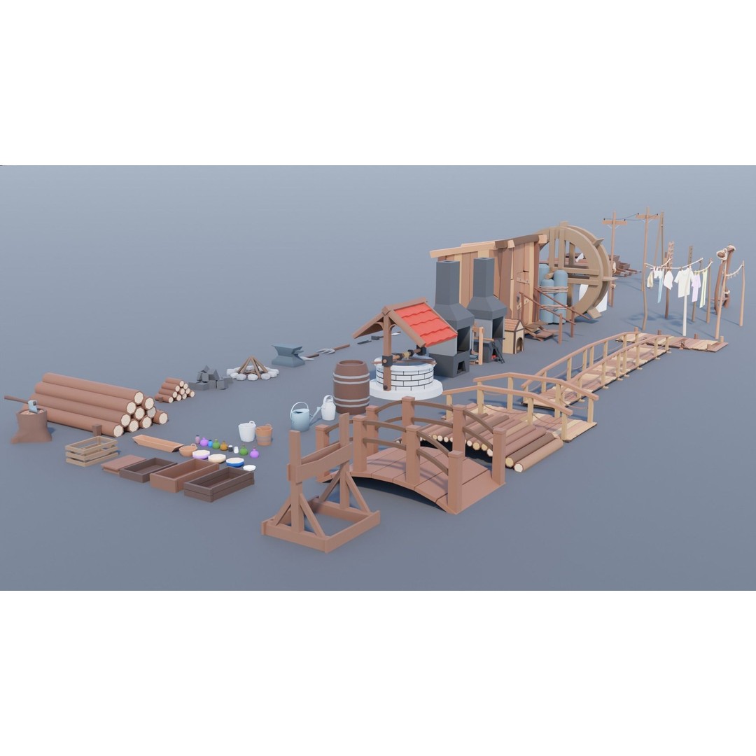 Village Asset Pack 3D Model – Low Poly Environment with Animals and Buildings - View 78