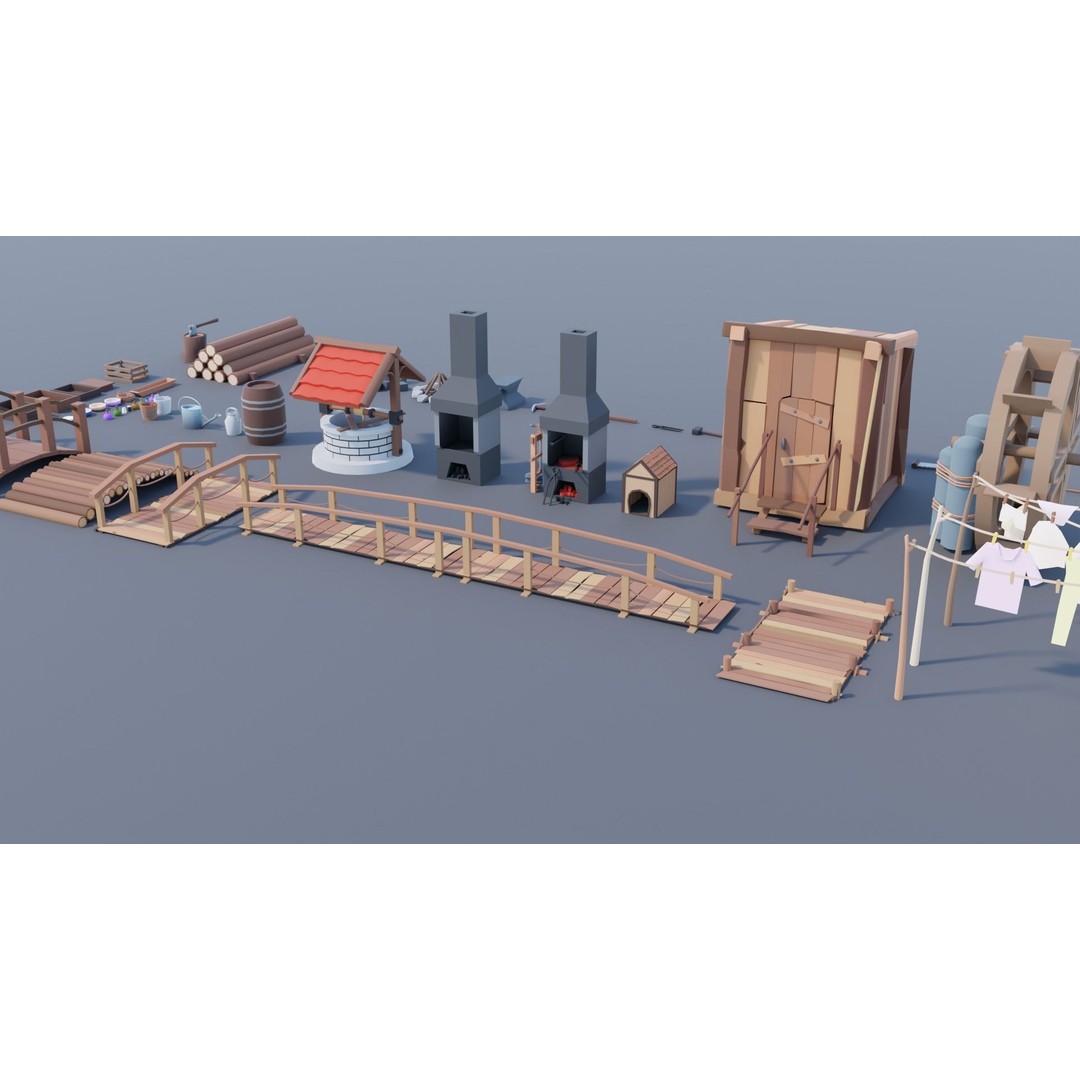 Village Asset Pack 3D Model – Low Poly Environment with Animals and Buildings - View 81