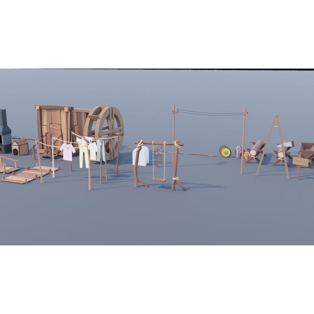 Village Asset Pack 3D Model – Low Poly Environment with Animals and Buildings - View 89