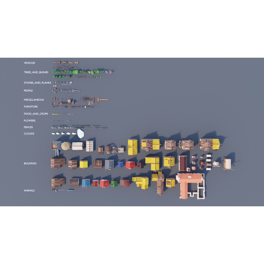 Village Asset Pack 3D Model – Low Poly Environment with Animals and Buildings - View 98