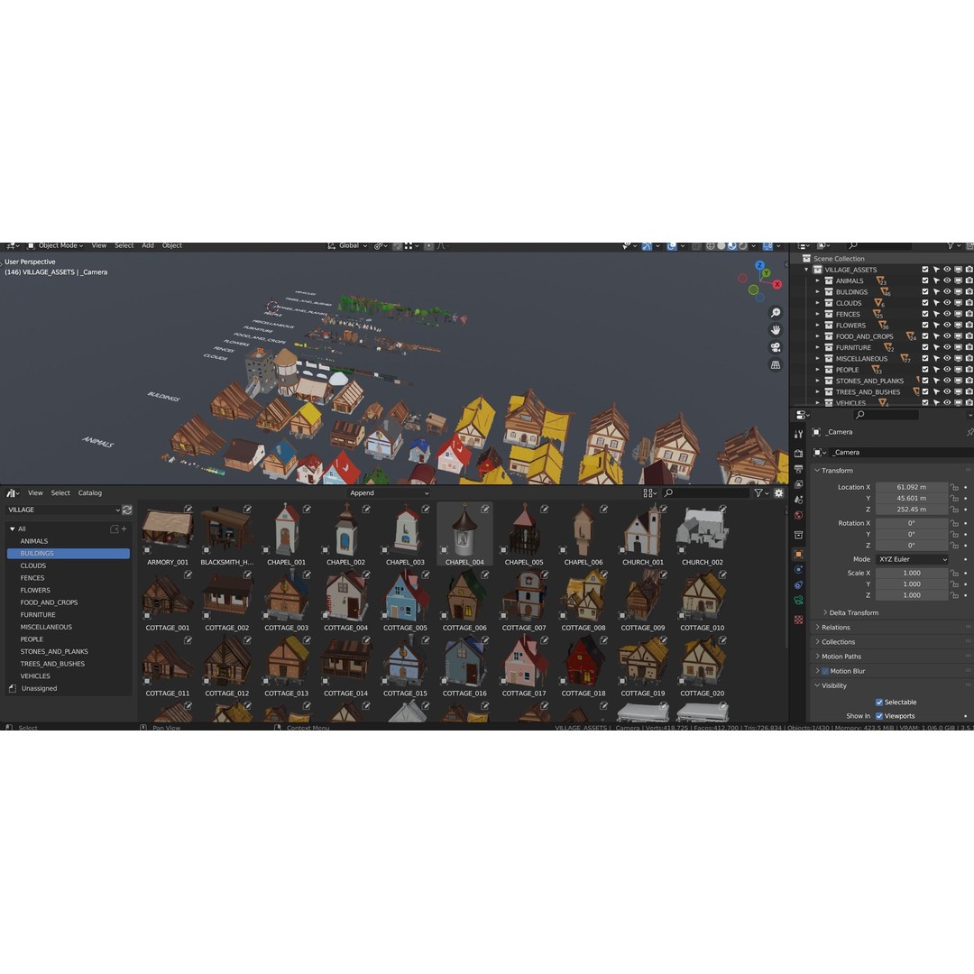 Village Asset Pack 3D Model – Low Poly Environment with Animals and Buildings - View 99