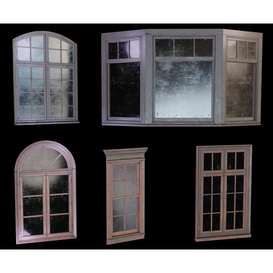 Old Windows 3D Model – Low Poly Architectural Asset, FBX - View 3