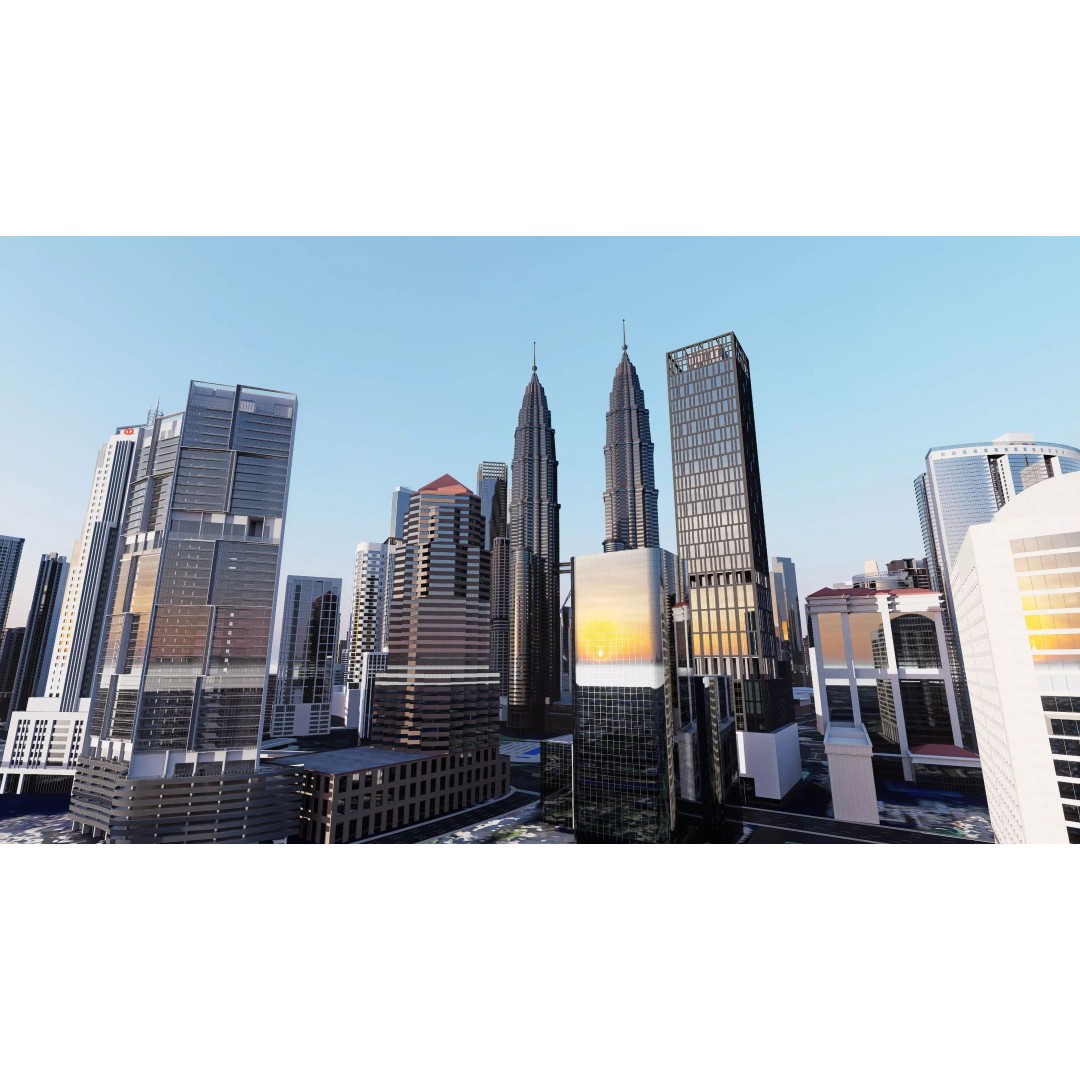 Kuala Lumpur City Centre 3D Model – High Poly Skyscraper, FBX, Game Ready