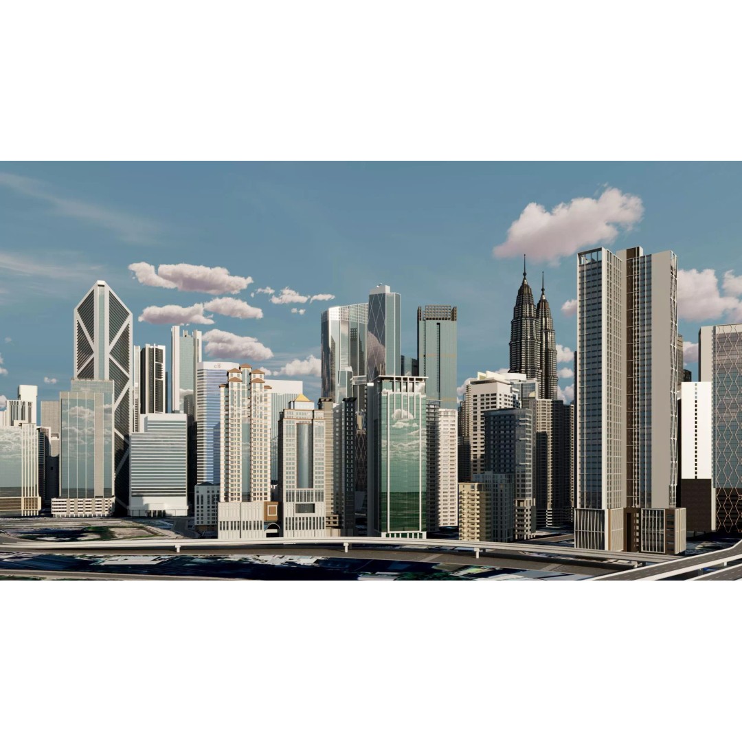 Kuala Lumpur City Centre 3D Model – High Poly Skyscraper, FBX, Game Ready - View 4