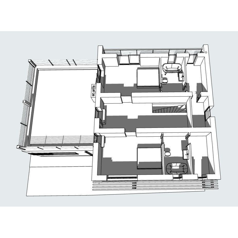 Modern House 3D Model – Two-Story Residential Design, FBX