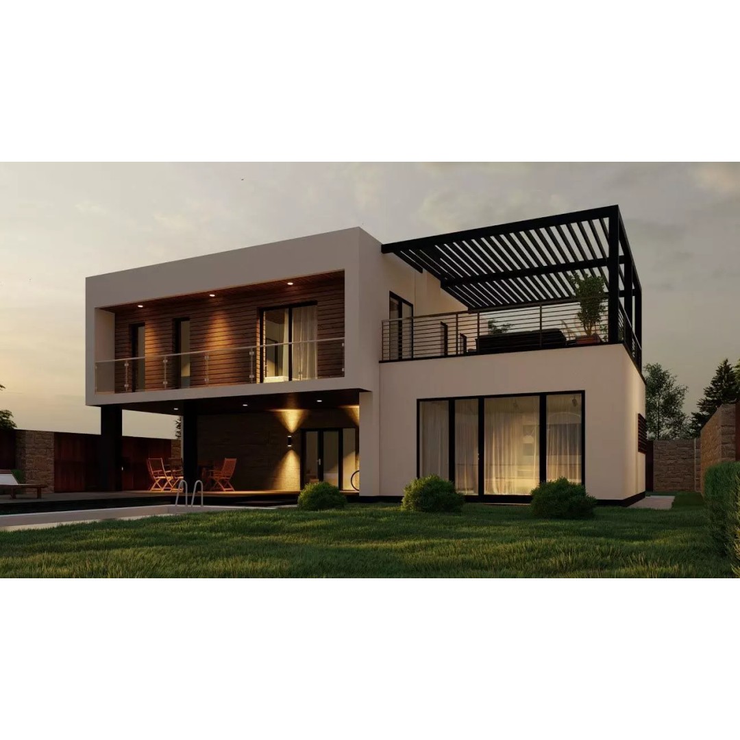 Modern House 3D Model – Two-Story Residential Design, FBX - View 2