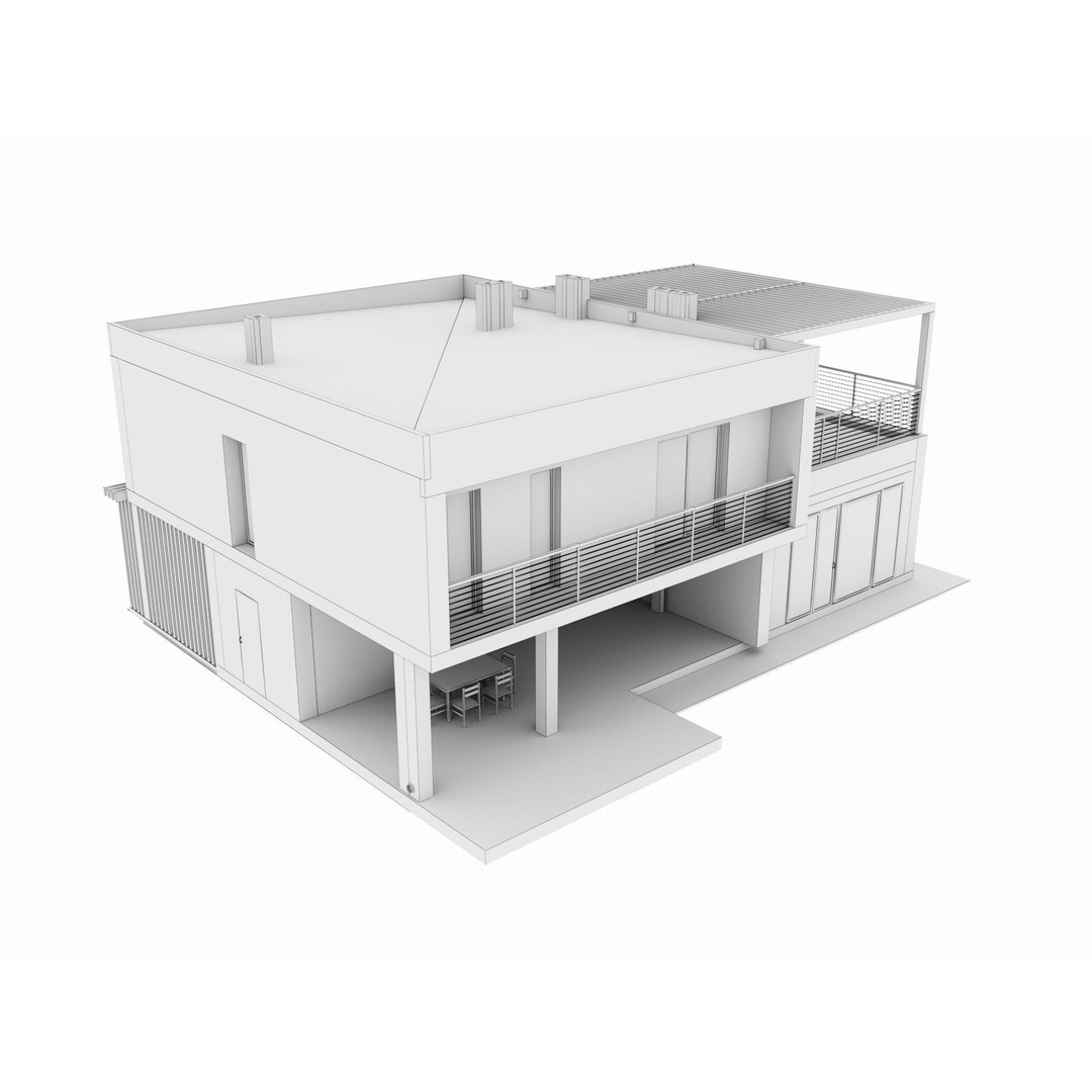 Modern House 3D Model – Two-Story Residential Design, FBX - View 5