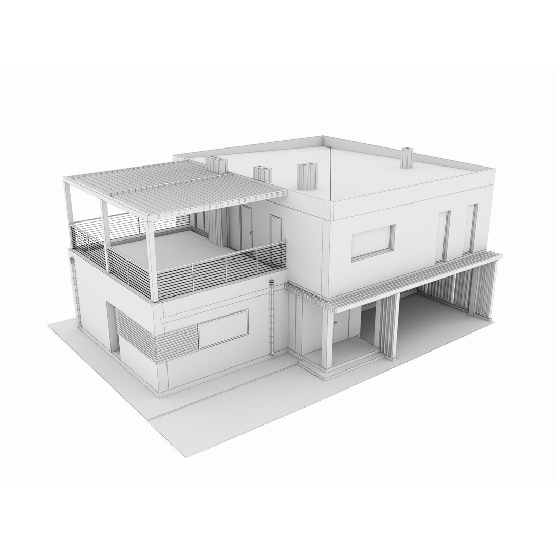 Modern House 3D Model – Two-Story Residential Design, FBX - View 6