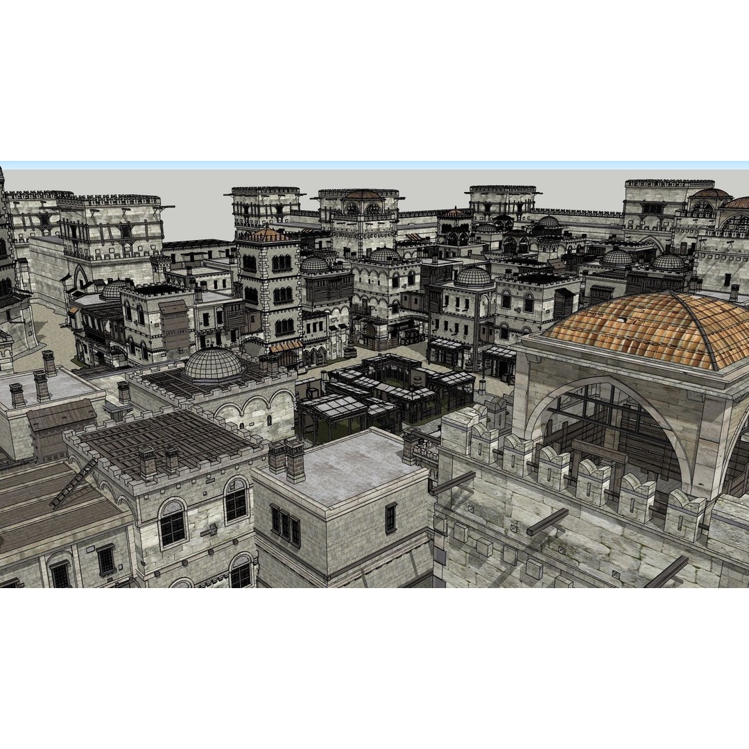 Medieval City 3D Model – High Poly Cityscape for Archviz, SketchUp