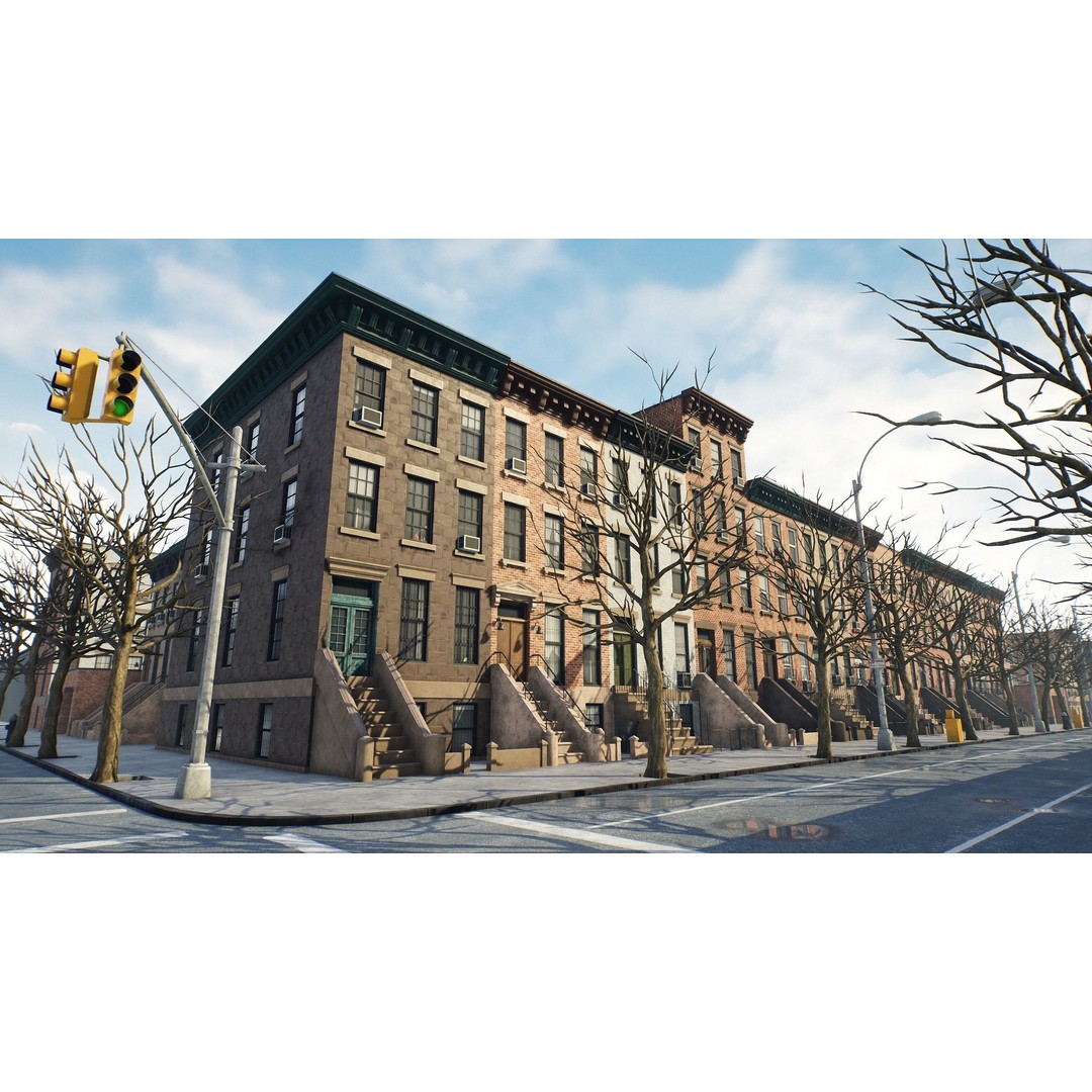 Brooklyn Block 3D Model – Low Poly Game Ready Cityscape, FBX - View 7