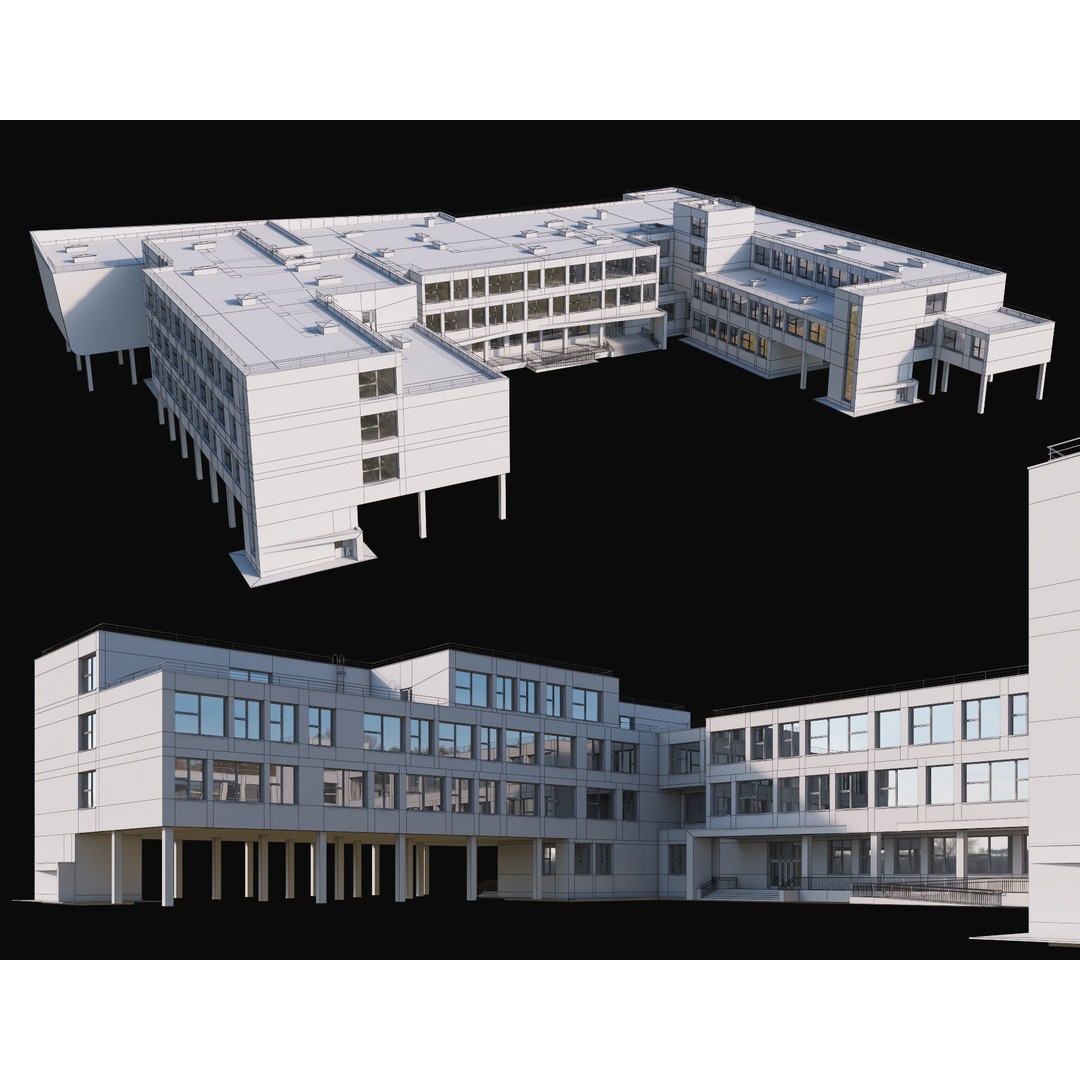 Modern School Building 3D Model – High Poly Exterior Asset, FBX, OBJ